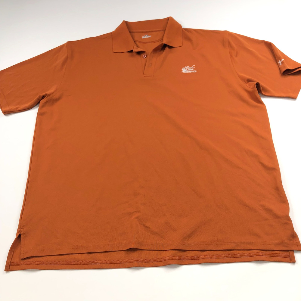 Under Armour XL Mens Golf SS Button Polo Solid Shirt Rust Orange LOGO